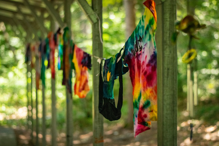 Tie-dye clothes hanging on a line