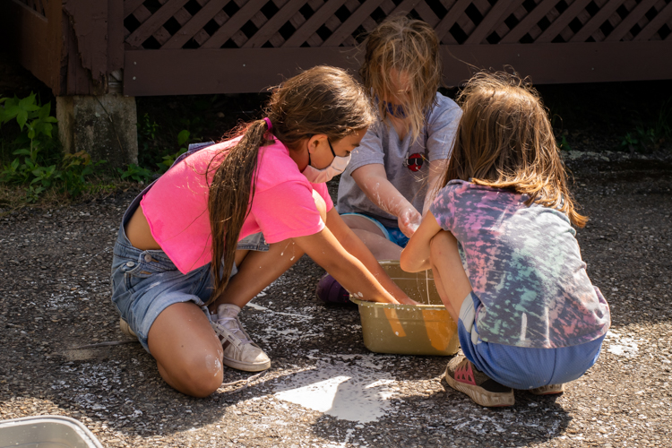 Playing with Oobleck outside the dining hall