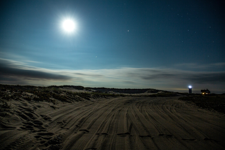 Stars and moon over the beach