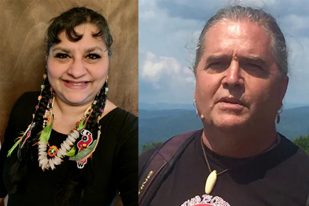 Side-by-side headshots of Claudia Fox Tree (Arawak/Yurumein) and Richard Holschuh (Tribal Historic Preservation Officer for the Elnu Abenaki Tribe)